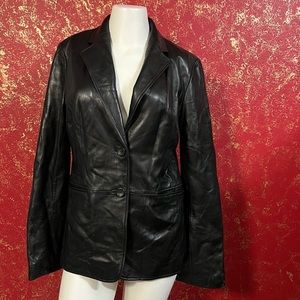 BANANA REPUBLIC Black Genuine Leather Dark Academia Jacket Blazer 8
